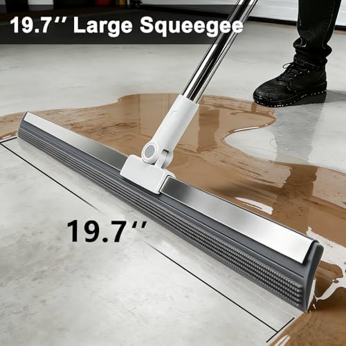 Squeegee Grande Purexa de 19.7'' para Pisos de Concreto con Mango Telescópico de Acero Inoxidable de 51''-58'', Ideal para Agua en Azulejos, Epóxico, - imagen 2