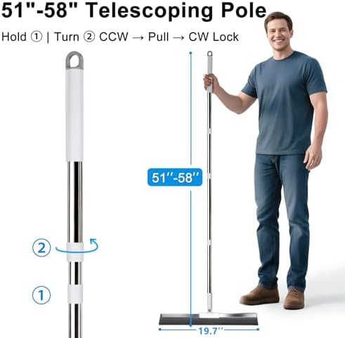 Squeegee Grande Purexa de 19.7'' para Pisos de Concreto con Mango Telescópico de Acero Inoxidable de 51''-58'', Ideal para Agua en Azulejos, Epóxico, - imagen 3