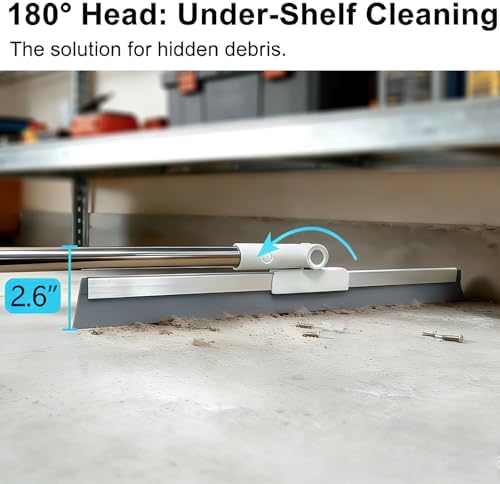 Squeegee Grande Purexa de 19.7'' para Pisos de Concreto con Mango Telescópico de Acero Inoxidable de 51''-58'', Ideal para Agua en Azulejos, Epóxico, - imagen 4