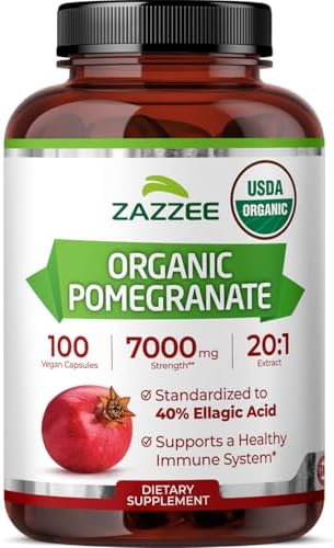 Zazzee Extracto de Granada Orgánico USDA 20:1, 40% Ácido Elágico, 100 Cápsulas Veganas, Suministro de 3+ Meses, Antioxidante y Soporte Inmunológico, - imagen 1