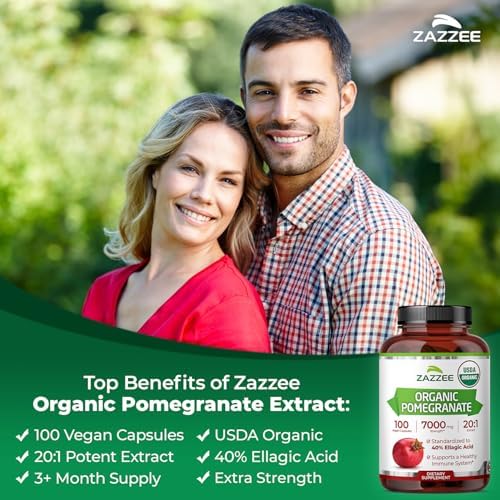 Zazzee Extracto de Granada Orgánico USDA 20:1, 40% Ácido Elágico, 100 Cápsulas Veganas, Suministro de 3+ Meses, Antioxidante y Soporte Inmunológico, - imagen 4