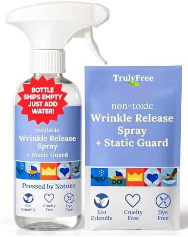 Truly Free Eliminador de Arrugas y Estática - Spray Natural para Ropa, Sábanas y Telas - Botella Reutilizable de 12 oz + Paquete de Relleno de 3 oz - imagen 1