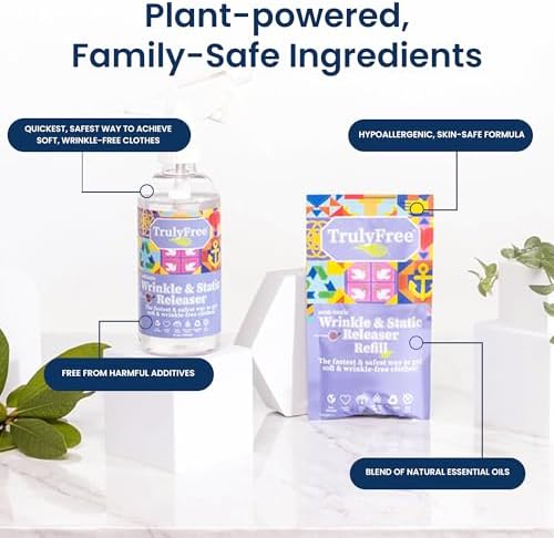Truly Free Eliminador de Arrugas y Estática - Spray Natural para Ropa, Sábanas y Telas - Botella Reutilizable de 12 oz + Paquete de Relleno de 3 oz - imagen 3