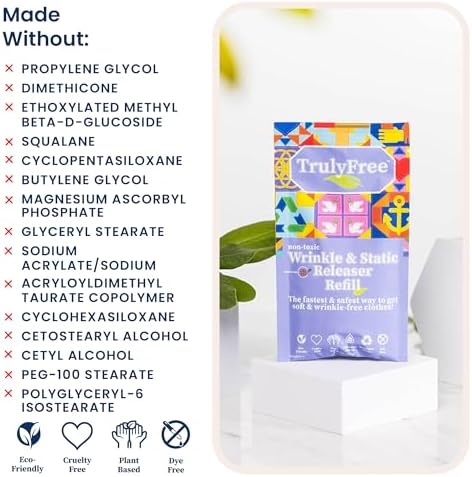Truly Free Eliminador de Arrugas y Estática - Spray Natural para Ropa, Sábanas y Telas - Botella Reutilizable de 12 oz + Paquete de Relleno de 3 oz - imagen 5