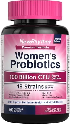 Probioticos NewRhythm para Mujeres, P-5-P, Vitamina C y Arándano Orgánico, 100 Mil Millones CFU, 18 Cepas, 60 Cápsulas Sin Lácteos para Salud - imagen 1