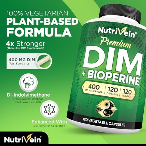 Suplemento Premium DIM Nutrivein 400 mg Diario - 120 Porciones (120 Cápsulas): Diindolilmetano para Hombres y Mujeres - Con Bioperina - Suplemento de - imagen 3