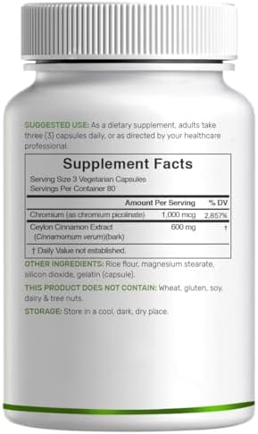 Canela de Ceilán con Cromo 1000mcg, 240 Cápsulas | Extracto de Corteza Interna Activa, Fuente Verdadera de Sri Lanka | Suplementos Naturales de Canela - imagen 3