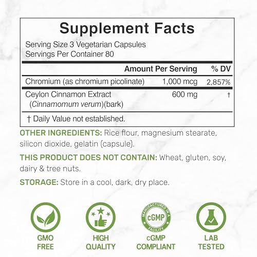 Canela de Ceilán con Cromo 1000mcg, 240 Cápsulas | Extracto de Corteza Interna Activa, Fuente Verdadera de Sri Lanka | Suplementos Naturales de Canela - imagen 4