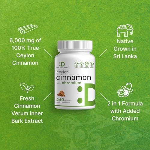 Canela de Ceilán con Cromo 1000mcg, 240 Cápsulas | Extracto de Corteza Interna Activa, Fuente Verdadera de Sri Lanka | Suplementos Naturales de Canela - imagen 6
