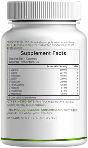 Aminoácidos Esenciales (EAA) 2000mg por Porción, 300 Cápsulas – Sin Sabor - 9 en 1, Todos los BCAAs – Soporte para Músculos Magros y Suplemento - imagen 2