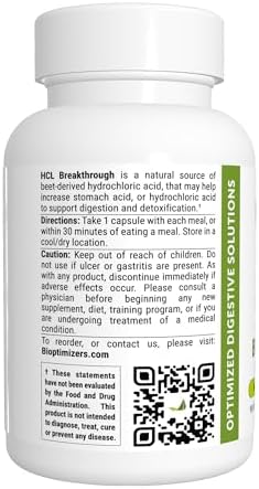 Suplemento de Enzimas HCL Breakthrough de BIOptimizers - Betaína Clorhidrato - Ayuda a la Digestión de Proteínas y Absorción - 90 Cápsulas Sin Pepsina - imagen 2
