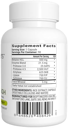 Suplemento de Enzimas HCL Breakthrough de BIOptimizers - Betaína Clorhidrato - Ayuda a la Digestión de Proteínas y Absorción - 90 Cápsulas Sin Pepsina - imagen 3