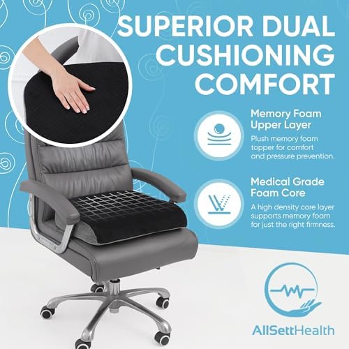 Cojín Grande para Silla (19” x 17” x 3”) de Espuma Viscoelástica, Almohadilla para Silla de Oficina y Silla de Ruedas | Alivio de Dolor en la Espalda - imagen 3