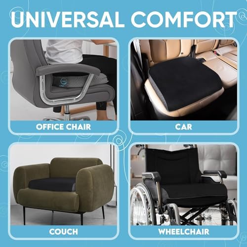 Cojín Grande para Silla (19” x 17” x 3”) de Espuma Viscoelástica, Almohadilla para Silla de Oficina y Silla de Ruedas | Alivio de Dolor en la Espalda - imagen 4