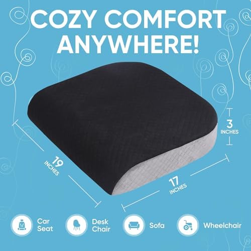 Cojín Grande para Silla (19” x 17” x 3”) de Espuma Viscoelástica, Almohadilla para Silla de Oficina y Silla de Ruedas | Alivio de Dolor en la Espalda - imagen 5