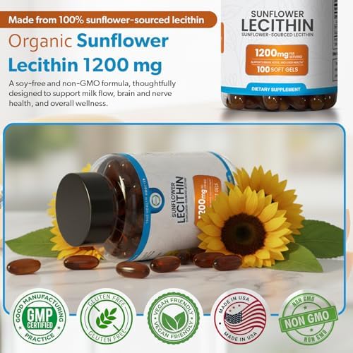 TRUEMED Lecitina de Girasol Orgánica 1200mg – Suplemento Libre de Soja para el Cerebro, Corazón, Nervios y Hígado, Salud Cognitiva – 100 Cápsulas - imagen 5