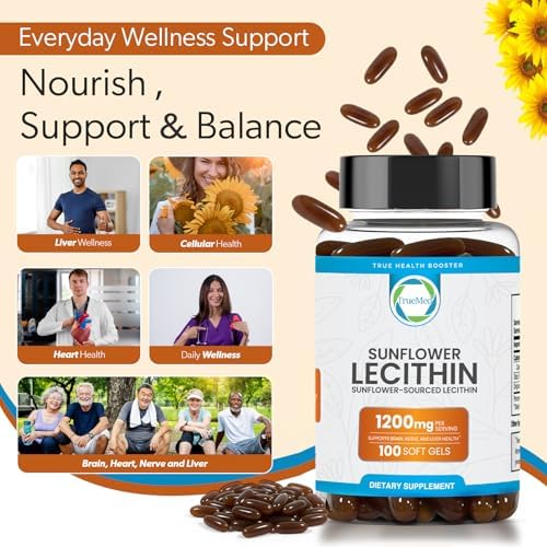 TRUEMED Lecitina de Girasol Orgánica 1200mg – Suplemento Libre de Soja para el Cerebro, Corazón, Nervios y Hígado, Salud Cognitiva – 100 Cápsulas - imagen 6
