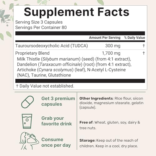 Suplemento Micro Ingredients TUDCA Sales Biliares 2,000mg, 240 Cápsulas | Complejo 7 en 1 con NAC, Cardo Mariano, Glutatión, Diente de León y - imagen 2