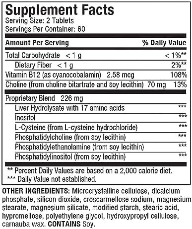 Liverite Suplemento para el Hígado 120 Tabletas con Aminoácidos, Colina y Vitamina B12 para Función Hepática, Energía y Metabolismo Saludable - imagen 8
