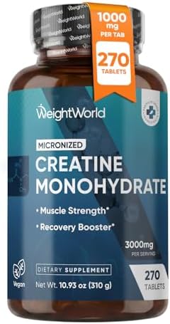 Creatina Monohidratada Micronizada WeightWorld 3000mg - 270 Tabletas Veganas para Crecimiento Muscular, Fuerza y Energía | 1000mg por Tableta - imagen 1
