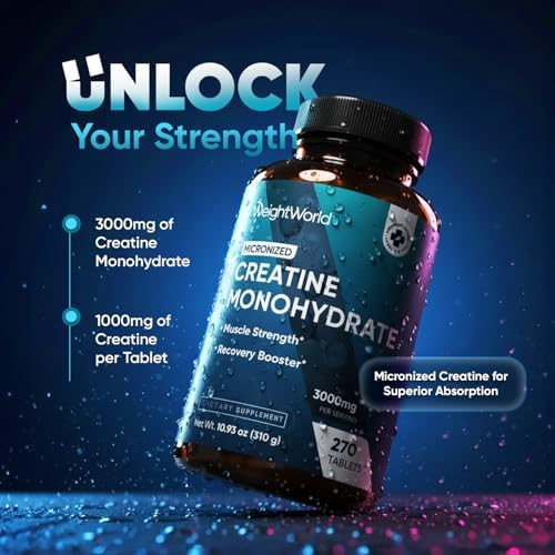 Creatina Monohidratada Micronizada WeightWorld 3000mg - 270 Tabletas Veganas para Crecimiento Muscular, Fuerza y Energía | 1000mg por Tableta - imagen 2