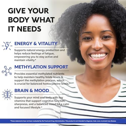 Multivitamínico Metilado - B2, B6, 5-MTHF & B12 | Antioxidantes C & E | Vitamina D3 & K2 - Suplemento 9 en 1 para Hombres y Mujeres - Energía, - imagen 3