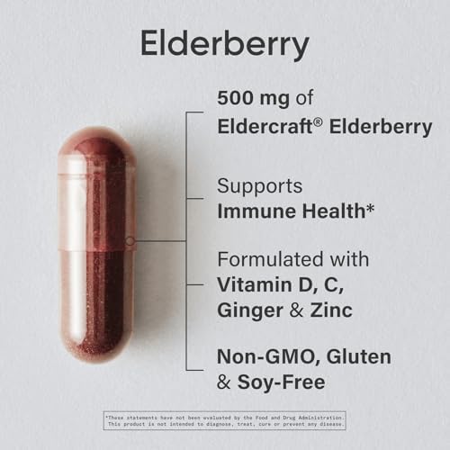 Sports Research® Elderberry Apoyo Inmunológico con Zinc, Jengibre, Vitamina C y D3 - Vegano, No GMO, Sin Gluten - 60 Cápsulas Veganas - imagen 2