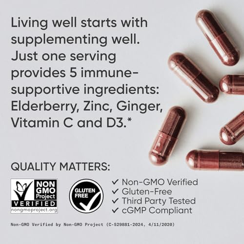 Sports Research® Elderberry Apoyo Inmunológico con Zinc, Jengibre, Vitamina C y D3 - Vegano, No GMO, Sin Gluten - 60 Cápsulas Veganas - imagen 4