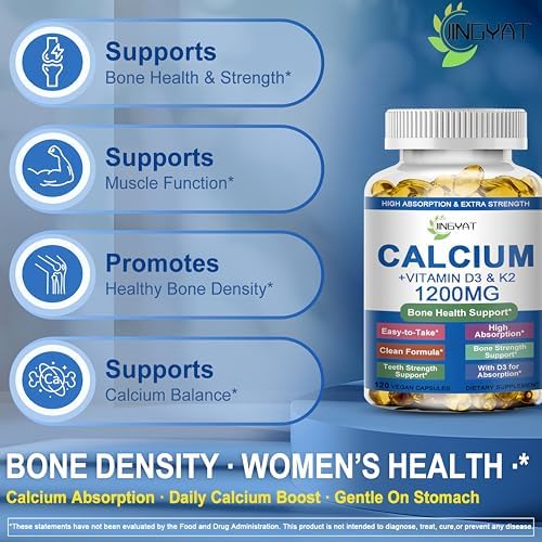 Suplementos de Calcio para Mujeres - Calcio 1200 mg con Vitamina D3 y K2 - Alta Absorción, Extra Fuerte, Citrato de Calcio para Salud Ósea, Fuerza y - imagen 2