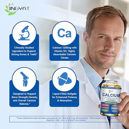 Suplementos de Calcio para Mujeres - Calcio 1200 mg con Vitamina D3 y K2 - Alta Absorción, Extra Fuerte, Citrato de Calcio para Salud Ósea, Fuerza y - imagen 4