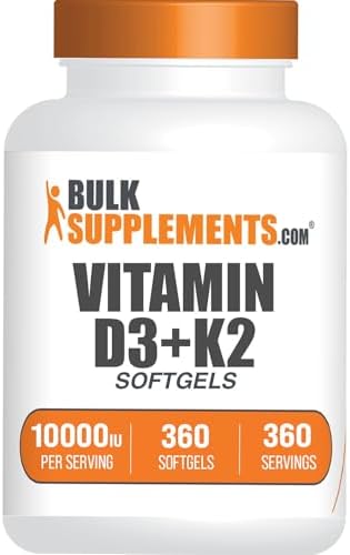 BulkSupplements.com Suplemento de Vitamina D3 + K2 10000 IU en Softgels - Salud Inmunológica, Libre de Gluten, 1 Softgel por Porción, 360 Contenido - imagen 1
