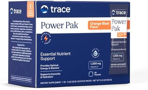 Trace Minerals Electrolyte Stamina Power Pak 30 Paquetes de Polvo Efervescente de Hidratación Sabor Naranja con 18 Vitaminas para Reposición Diaria - imagen 1