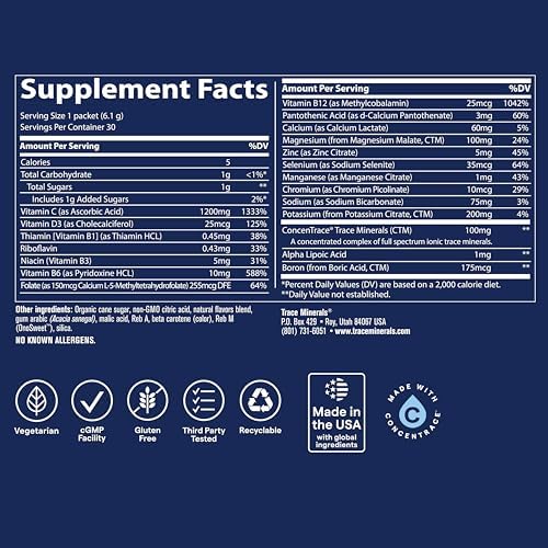 Trace Minerals Electrolyte Stamina Power Pak 30 Paquetes de Polvo Efervescente de Hidratación Sabor Naranja con 18 Vitaminas para Reposición Diaria - imagen 3
