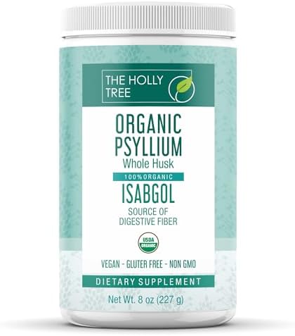Polvo de Cáscara de Psyllium Orgánico THE HOLLY TREE 8 oz - Isabgol de India - Fibra de Psyllium para Salud Digestiva - Sin Gluten, USDA Orgánico, - imagen 1
