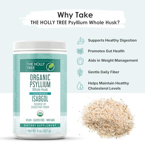 Polvo de Cáscara de Psyllium Orgánico THE HOLLY TREE 8 oz - Isabgol de India - Fibra de Psyllium para Salud Digestiva - Sin Gluten, USDA Orgánico, - imagen 4