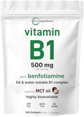Micro Ingredients Vitamina B1 Tiamina 500mg con Benfotiamina y Aceite MCT, 240 Softgels | Suplemento de Tiamina para Energía y Sistema Nervioso | Sin - imagen 1