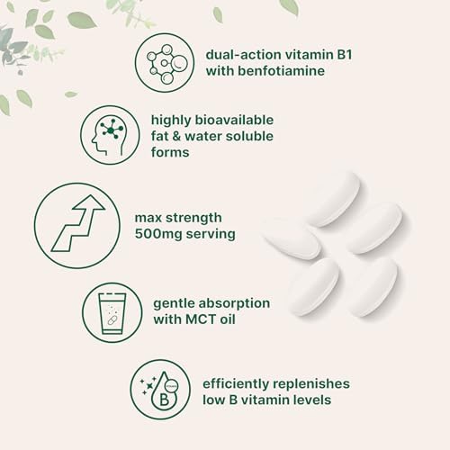 Micro Ingredients Vitamina B1 Tiamina 500mg con Benfotiamina y Aceite MCT, 240 Softgels | Suplemento de Tiamina para Energía y Sistema Nervioso | Sin - imagen 3