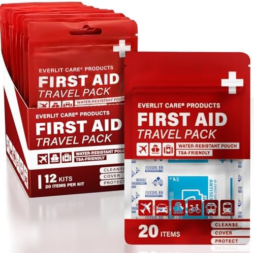 Paquete de Vendajes de Viaje EVERLIT CARE | 12 Paquetes Individuales, Kit de ros Auxilios Portátil con 20 Esenciales | Bolsa Compacta y Reutilizable - imagen 1