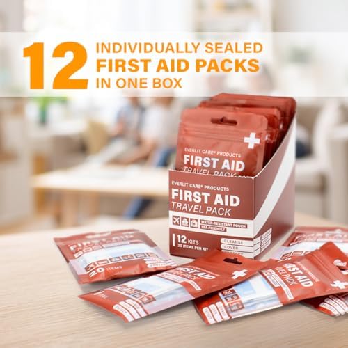Paquete de Vendajes de Viaje EVERLIT CARE | 12 Paquetes Individuales, Kit de ros Auxilios Portátil con 20 Esenciales | Bolsa Compacta y Reutilizable - imagen 2