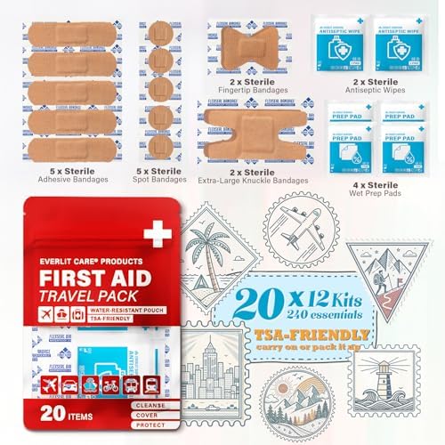Paquete de Vendajes de Viaje EVERLIT CARE | 12 Paquetes Individuales, Kit de ros Auxilios Portátil con 20 Esenciales | Bolsa Compacta y Reutilizable - imagen 3
