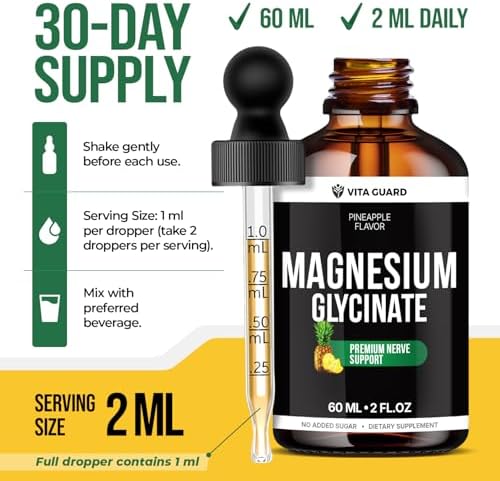Gotas Líquidas de Glicinato de Magnesio 500mg – Suplemento Vegano Sin Azúcar, 60 mL Sabor Piña - imagen 5