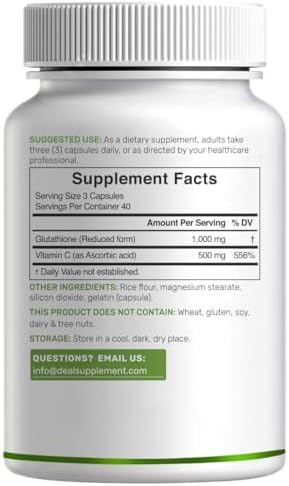 Suplemento de Glutatión 1,000mg por Porción, 98% Pureza | Más Vitamina C 500mg, Forma Activa Reducida (GSH) | Antioxidante Intracelular – Apoya la - imagen 3