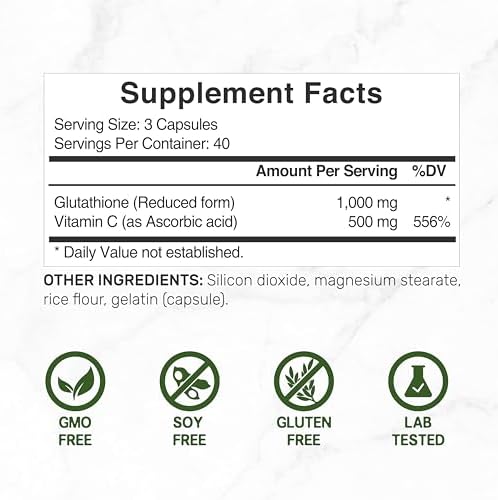 Suplemento de Glutatión 1,000mg por Porción, 98% Pureza | Más Vitamina C 500mg, Forma Activa Reducida (GSH) | Antioxidante Intracelular – Apoya la - imagen 4