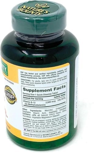Vitaminas B-12 de Nature's Bounty 2500 mcg, 300 Tabletas de Disolución Rápida - imagen 2