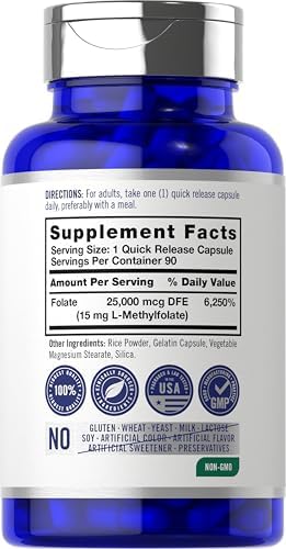 Carlyle L Methylfolato 15mg | 90 Cápsulas | Máxima Potencia | Optimizado y Activado | Sin OGM, Libre de Gluten | Methyl Folate, 5-MTHF | por - imagen 2