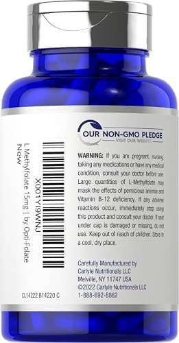 Carlyle L Methylfolato 15mg | 90 Cápsulas | Máxima Potencia | Optimizado y Activado | Sin OGM, Libre de Gluten | Methyl Folate, 5-MTHF | por - imagen 3