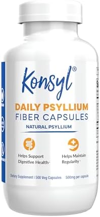 Cápsulas de Fibra de Psyllium Konsyl Diarias (500 Conteos) Suplemento Dietético Natural Sin Sabor - 1500mg de Cáscara de Psyllium para Digestión y - imagen 1