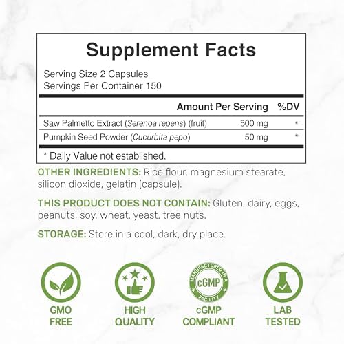 Suplemento de Saw Palmetto con Semilla de Calabaza, 300 Cápsulas | Promueve la Salud Prostática | Bloqueador de DHT | Vitaminas para el Crecimiento - imagen 4