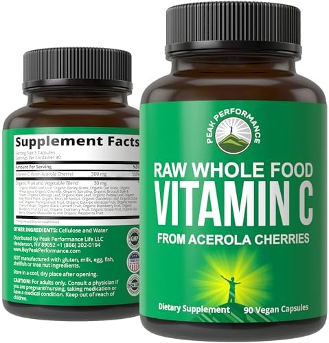 Cápsulas de Vitamina C Natural de Acerola Peak Performance, 90 Píldoras Veganas, 500 mg por Porción, Máxima Absorción, Suplemento en EE. UU. - imagen 1