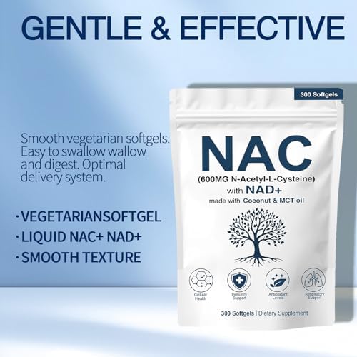 Suplemento Orgánico SEAFLEX NAC 600mg, Cápsulas de N-Acetil Cisteína No Transgénicas y Sin Gluten, 300 Softgels para Salud Celular y Pulmonar con NAD+ - imagen 3